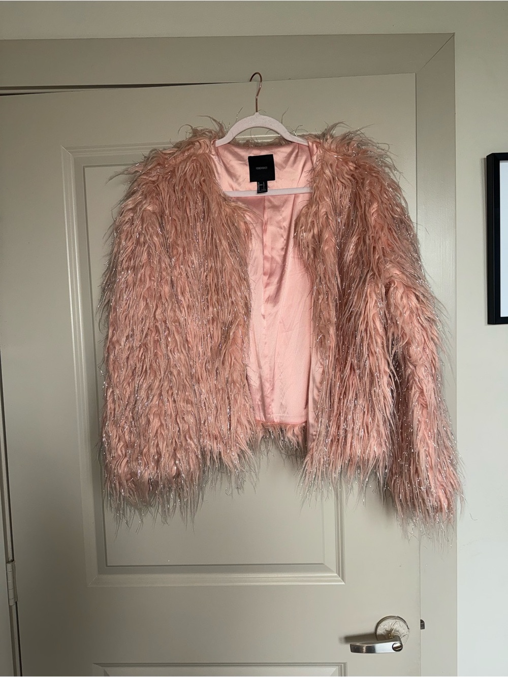 Forever 21 Blush Pink Feather Trim Jacket